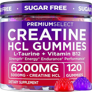 Creatine HCL Gummies for Women &amp Men - 120 Gummies 6200mg HCL Creatine Chews Advanced Complex with L-Taurine + Vitamin B12 for Muscle Strength Energy Boost &amp Booty Gain Gummy - Mixed Berry Fl