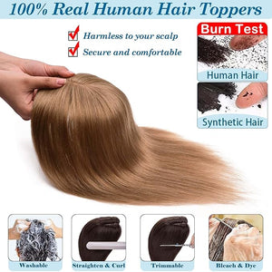 JGS1996 Hair Toppers for Women Real Human Hair 150% Density Hand Made Lace Base Remy Hair Wig Topper with Thinning Hair Pieces No Bangs Clip in Hair Extensions