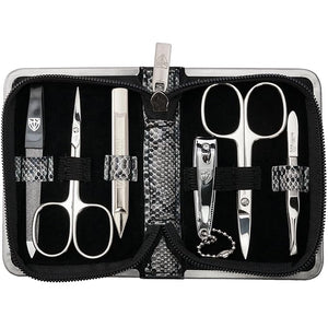 3 Swords Germany - brand quality 6 piece manicure pedicure kit set for professional finger &amp; toe nail care with synthetic leather case - Made in Germany - snake optics