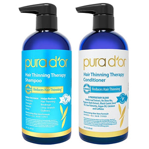 PURA D'OR Hair Thinning Therapy Biotin Shampoo and Conditioner Set CLINICALLY TESTED Effective Results Hair Thickening Products For Women &amp Men Natural Routine Color Safe 16oz x2