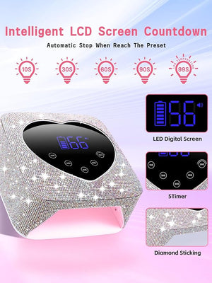 Hongfa Cordless Gel Nail Lamp Rechargeable UV LED Nail Dryer for Gel Polish with LCD Display Auto Sensor and 5 Timer Settings Professional Gel Curing Light for All Gel Nail Polish Manicure Tools