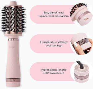 L'ANGE HAIR Multi-Volume Series Blow Dryer Brush | Interchangeable Hair Dryer Brush with Ionic Titanium Barrel for Smooth Voluminous Styling | Black - Oval 60mm