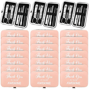 Therwen 24 Sets Christmas Manicure Set Stainless Steel Nail Clippers 8 in 1grooming Nail Kit Employee Appreciation Gift Professional Pedicure Tool for Men Women Coworker Personal Care(Pink)