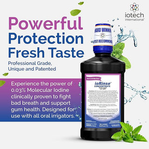 ioRinse Concentrated Irrigant with Active Molecular Iodine Alcohol-Free Dental Irrigant use with Water Flossers and All Other Oral Irrigation Devices - Soft Mint