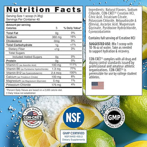 CON-CRET Creatine HCl + Hydration | Electrolyte Powder Tub | Lemon Lime | Sugar Free Electrolytes | Rehydration Formula w Potassium Sodium Zinc Magnesium to Hydrate &amp Recover (40 serv)