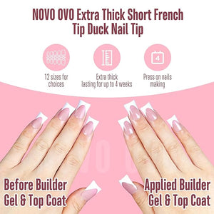 NOVO OVO White French Tip Short Duck Nail Tips Press on, BERRY PINK Pre-designed Soft Gel Nail Extension, Extra thick Full Cover Matte Vrial False Nails for DIY x 12 Sizes 360 pcs