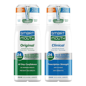 SmartMouth DDS Activated Clinical Mouthwash &amp Original Activated Mouthwash - Adult Mouthwash for Fresh Breath - Clean Mint Flavor (Clinical) &amp Fresh Mint Flavor (Original) 16 fl oz Each