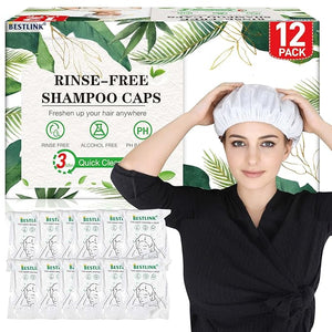 Shampoo Caps No Rinse 12 Pack Waterless Shampoo Caps for Bedridden Patients and Elderly Rinse Free Hair Washing Shower Caps for Post Surgery Hospital Camping