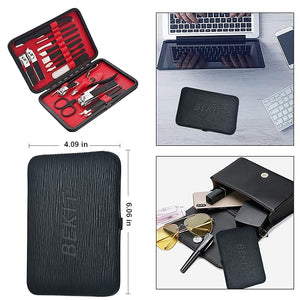 Manicure Set 18 in 1 Stainless Steel Professional Pedicure Kit Nail Scissors Grooming Kit Travel Case B01-Black