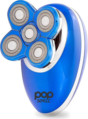 Pop Sonic 5-Head Electric Shaver Kit - Unisex (Blue) Shaver for Face Head &amp Body - Smooth Waterproof USB Rechargeable Trimmer with 360-Degree Precision Cut Heads for Men &amp Women