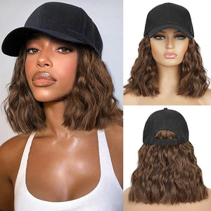 HANYUDIE Hat Wig for Women Wig Cap with Curly Hair Extensions Hat with Hair Wave Adjustable Baseball Cap Wigs