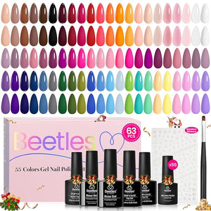 Beetles Winter Gel Nail Polish Set - Vibrarnt Holiday 55 Colors Gel Polish Kit with 5 Bottles Base Glossy Matte Top Coat UV LED Soak off Nail Polish Red Brown Pink Green Blue Christmas Gifts for Women