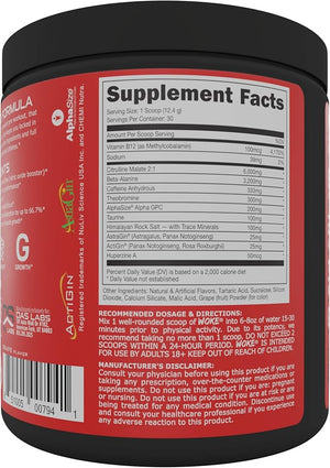 Bucked Up - Woke - HIGH STIM Pre Workout - Best Tasting - Focus Nootropic, Pump, Strength and Growth, 30 Servings (Grape)