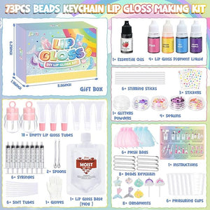 Jcoos Lip Gloss Making Kit - Keychain DIY Lip Gloss Set for Teens Kids, DIY Lipgloss Making Kit, Make Your Own Lip Gloss Kit, Moisturizing Glitter Keychain Kids Gifts Tweens Girls Christmas 10-12