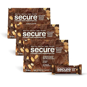 ANDREW LESSMAN Secure Complete Meal Replacement Bars - Chocolate Brownie Almond Crunch - 36 ct box - 7g Protein. 11 Vitamins plus Inulin Fiber. Low Calorie. Gluten and Dairy-Free Vegan Non-GMO