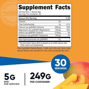 Nutricost BHB Salts Drink Mix (30 Servings Peach Mango Flavored) (5G BHB Per Serving) - 0G Total Sugars Vegetarian Product