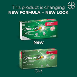 Berocca Performance 30 Effervescent Tablets- Original Berry Flavor International Version Caffeine Free