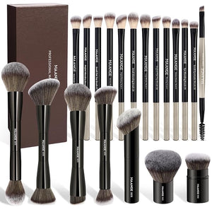MAANGE 20 Pcs Makeup Brushes with Gift Box Double-End Multi-functional Makeup Brushes for Blending Liquid Powder Concealer Cream Blush BuffeBlack