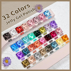 JODSONE Jelly Gel Nail Polish Kit 32 Classic Colors Crystal Transparent High Shine Base &amp; Top Matte Glitter Coat