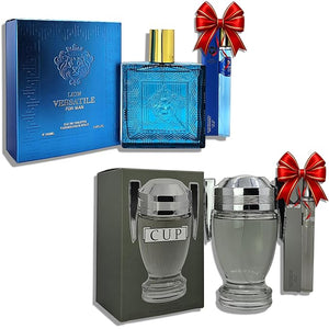 Versatile For Man &amp; CUP, 04-Piece Set Cologne for Men, 2x100ml &amp; Mini Perfume 2x35ml, Eau de Toilette, long-lasting Mint, Grapefruit &amp; Marine notes for daytime, Travel perfume bottle, frag