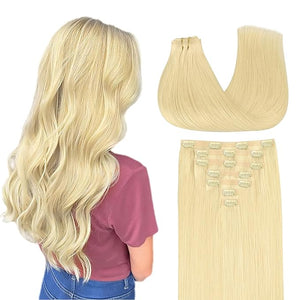 GOO GOO Clip in Hair Extensions Real Human Hair Remy Human Hair Extensions Clip ins for Women Natural Human Hair 18inch 110g 7Pcs 22F Light Golden Blonde