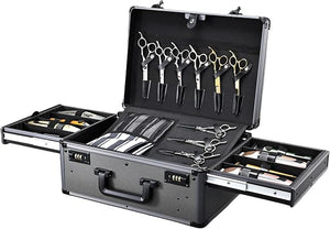 Barber Case with Clippers Sliding Tray Profesional Barbers Briefcase Tool Case Travel Barber Cases for Clippers and Supplies Hair Scissors Trimmer Organizer Salon Grooming Hard Suitcase