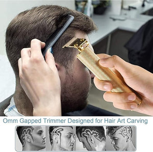 Professional Hair Clippers For Men Electric Haircut Kit Hair Trimmer Grooming Waterproof Rechargeable Close Cutting T Blade Trimmer Usb Rechargeable Clippers For Hair Cutting With Guide (Gold)