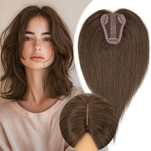 Rich Choices Hair Toppers for Women Real Human Hair 150% Density Clip in Silk Base No Bangs 100% Human Remy Toppper Realistic Scalp Pieces for Women with Thinning Crown 8 Inch #2R Chocolate Brown