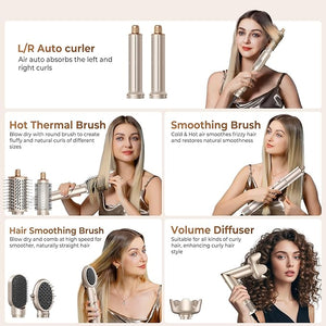 Ukliss 8 in 1 Hair Dryer Brush &amp; Multi Hot Air Styler?Foldable 110,000 RPM Blow Dryer Brush Tool Set with Diffuser Auto-Wrap Curler for Fast Drying Curling Straightening Hair Daily Styling (1.25''