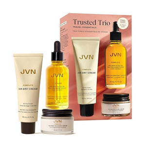 JVN Trusted Trio Travel Essentials Hair Products Pack of 3 Includes Air Dry Cream Instant Recovery Serum and Pre-Wash Scalp Oil Hair Care for Women and Men Silicone Free