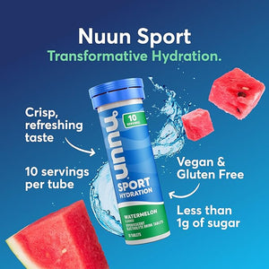 Nuun Sport Electrolyte Tablets with Magnesium Calcium Potassium Chloride &amp Sodium Gluten Free &amp Vegan Watermelon 4 Pack (40 Servings Total)