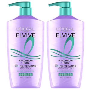 L'Oreal Paris Elvive Hyaluron + Pure Shampoo and Conditioner Set Clarifying Shampoo and Rehydrating Conditioner with Salicylic Acid and Hyaluronic Acid 1 Kit