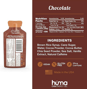Huma Chia Energy Gel Chocolate 24 Gels 1x Caffeine - Sports Nutrition for Endurance Exercise