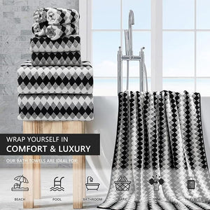 8 Piece Bathroom Towel Set Black White|2 Oversized Large Bath Towels Sheet2 Hand Towels4 Washcloths| 600GSM Soft Towel Set for Bathroom HotelHighly Absorbent Quick Dry Bath Towel Collections