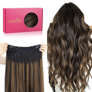WENNALIFE Wire Hair Extensions Real Human Hair(Increase 50% Lifespan) 20 inch 110g Natural Black Chestnut Brown Remy Hair Invisible Wire Fish Line Straight Reusable Extensiones De Cabello Humano