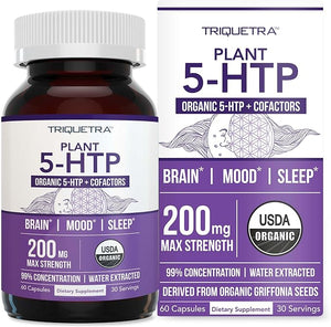 Organic 5-HTP - 200 mg | 99% 5HTP Concentration Plus Cofactor Vitamin B6 &amp Lion¡¯s Mane | Water Extracted from Organic Griffonia Seeds | Supports Mood Cognition &amp Sleep (60 Capsules | 30 Serv