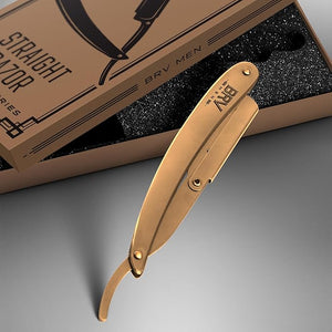 BRV MEN Straight Razor | Titanium Series | 100 Single Edge Blades | Straight Edge Razor | Shavette | Barber Razor | Mens Shaving Knife | Straight Razor Kit | For Men (Titanium Bronze)