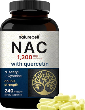 NatureBell NAC Supplement 1200mg Per Serving | 240 Capsules N-Acetyl Cysteine with Quercetin | Double Strength - Support for Immune Liver &amp Lung Health