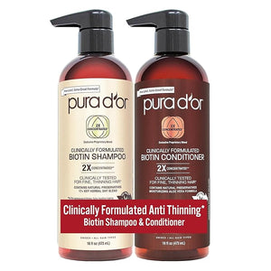 PURA D'OR Clinically Formulated Biotin Shampoo &amp Conditioner For Hair Thinning - 2X Concentrated Proprietary Herbal Blend Thickening Products For Women &amp Men Sulfate Free 16oz x2