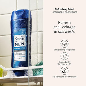 Suave Men Ocean Charge 2 in 1 Refreshing Shampoo &amp Conditioner with Pro Vitamin B5 Hydrates &amp Revitalizes Hair Ocean Fresh Scent 6 Count 12.6 FL OZ