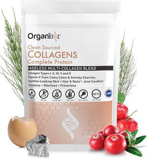Organixx Collagen Peptides Powder with Vitamin C Types I II III V X Hydrolyzed Collagen Hair Nail Skin Bone &amp Joint Health Aging Support Clean Sourced Gluten Free Unflavored 30 Servi