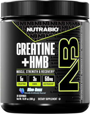 NutraBio Creatine + HMB- Creatine Monohydrate with HMB Powder for Muscle Growth Increased Strength- 30 Servings (Blue Razz)