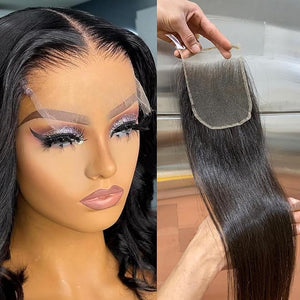 5x5 Long Deep Parting HD Swiss Lace Melt Skin Lace Closure Straight Style Much Fuller Natural Hair Line Human Hair Natural Black 22inch HD Closure