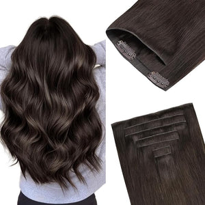 GOO GOO Invisi Edge Clip in Hair Extensions 20inch 150g 7Pcs Injected Seamless PU Clip in Hair Extensions Virgin Real Human Hair 2A Light Brown