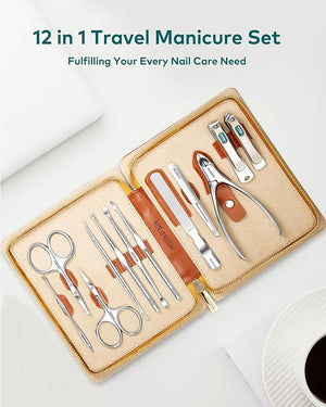 Manicure Set Pedicure Sets Nail Clipper Sets Stainless Steel Professional Nail Cutter Kits with Travel Case (12 Count)