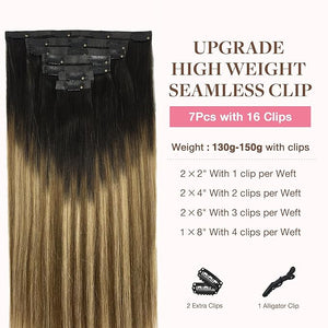 GOO GOO Clip in Hair Extensions Real Human Hair Remy Human Hair Extensions Clip ins for Women Natural Human Hair 20inch 150g 7Pcs 2/6/18 Balayage Brown to Dirty Blonde