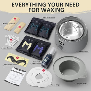 Maxpearl Hair Removal Waxing kit for Men Nose &amp Ear Wax Kit with Silicone Pot - Hair Removal for Unwanted Coarse Male Body Hair - Mustache Eyebrows Underarms Back Chest Legs and More