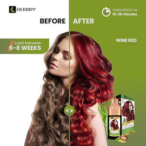 HERBBY Hair Color Shampoo for Gray Hair Coverage&ampColor Transform with 9 Herbal Extracts ?Long Lasting(6-8 Weeks)ShinyEvenly ColoredInstant Hair Dye Shampoo&ampConditioner 500 Ml (WINE RED COL