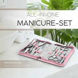 Manicure Set Women and Men ? 12-Piece Professional Grooming Kit with Premium Tools Genuine Leather Case and Exclusive Glass Nail File for Hand &amp Foot Care German Quality