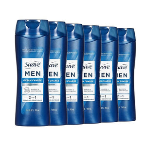 Suave Men Ocean Charge 2 in 1 Refreshing Shampoo &amp Conditioner with Pro Vitamin B5 Hydrates &amp Revitalizes Hair Ocean Fresh Scent 6 Count 12.6 FL OZ